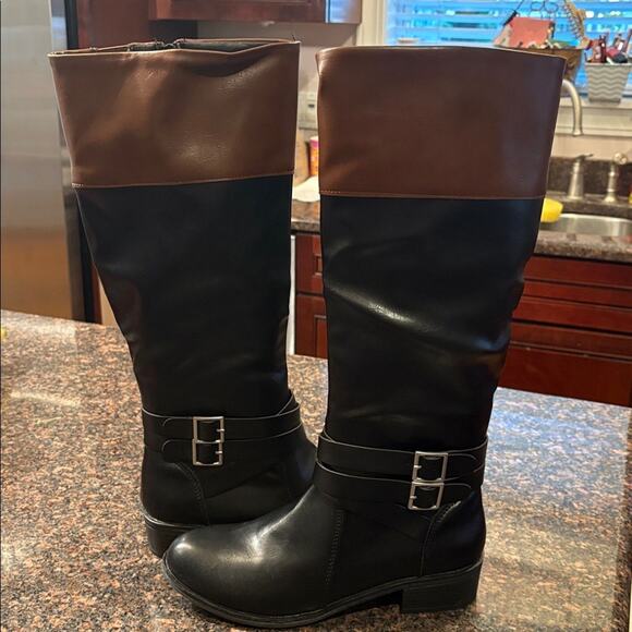 Riding Boots Two-Tone Black and Brown Knee-High Size 9.5 Excellent Cond - Picture 2 of 8